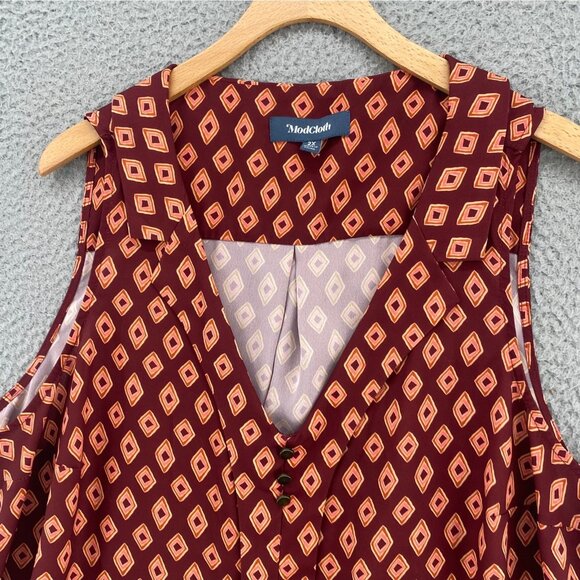 ModCloth 2X Plus Brown Pattern Sleeveless Collared V Neck Blouse Pullover Casual - Picture 2 of 10